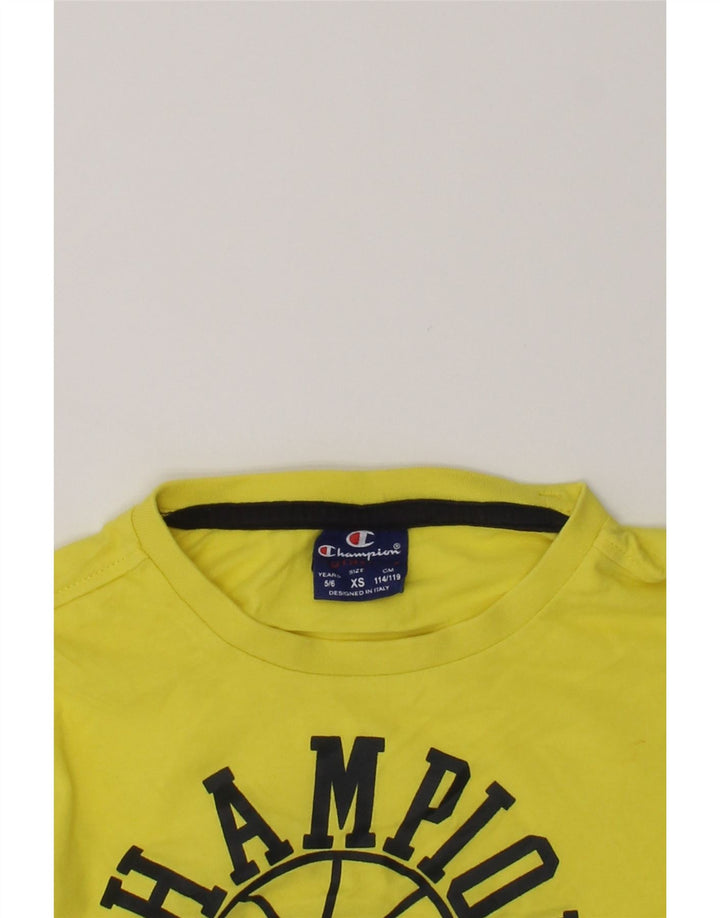 CHAMPION Boys Graphic T-Shirt Top 5-6 Years XS Yellow | Vintage Champion | Thrift | Second-Hand Champion | Used Clothing | Messina Hembry 