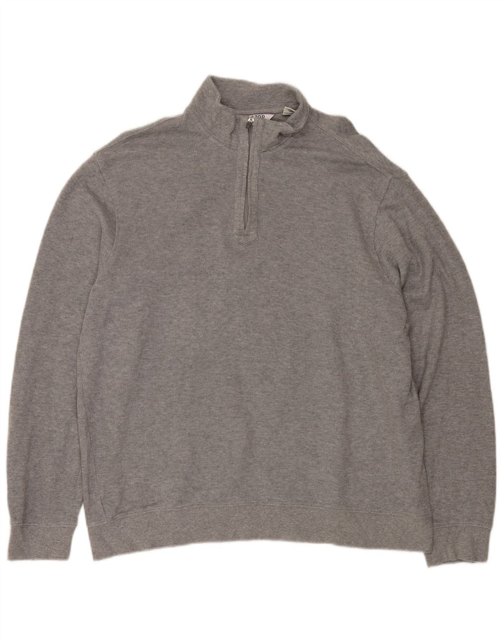 IZOD Mens Zip Neck Jumper Sweater Large Grey Cotton