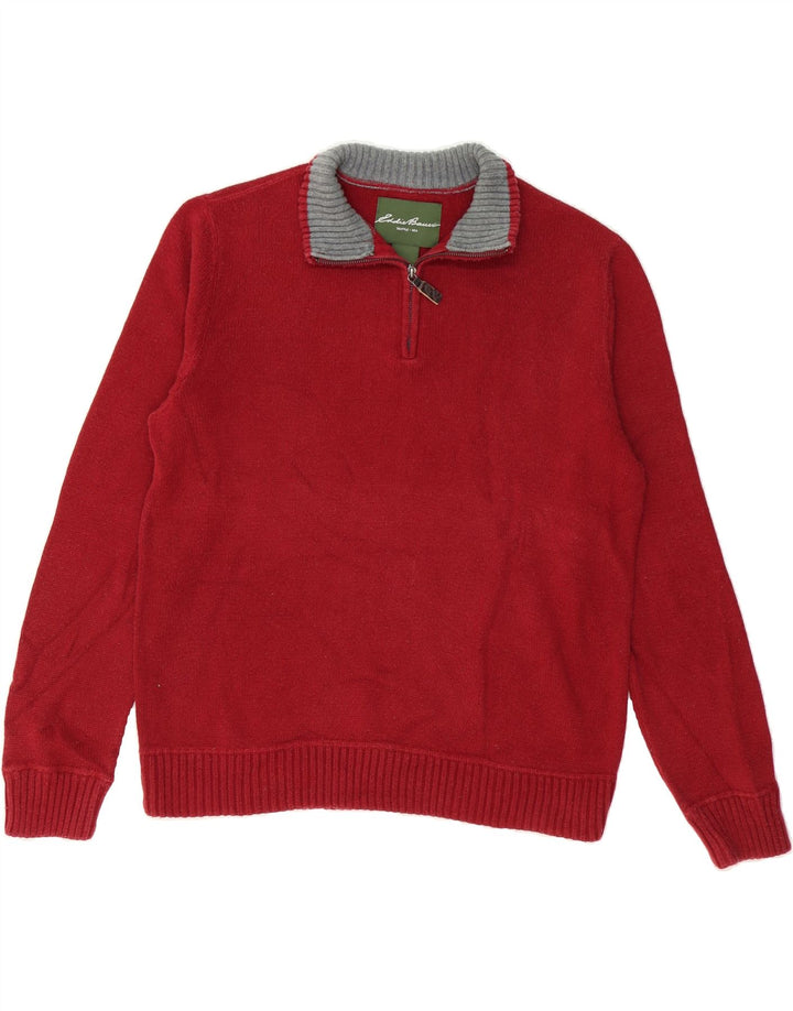 EDDIE BAUER Mens Zip Neck Jumper Sweater Large Red Cotton Vintage Eddie Bauer and Second-Hand Eddie Bauer from Messina Hembry 