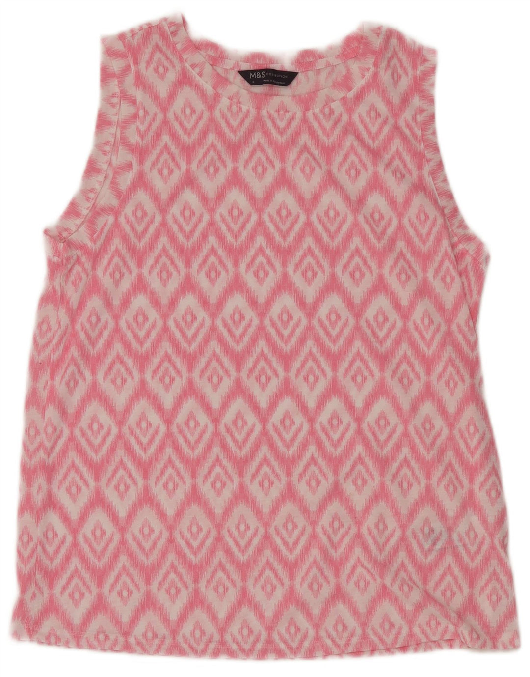 Marks & Spencer Womens Sleeveless Blouse Top UK 8 Small Pink Ikat Polyester