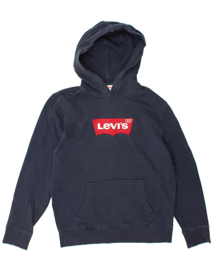 LEVI'S Mens Graphic Hoodie Jumper Medium Navy Blue Cotton Vintage Levi's and Second-Hand Levi's from Messina Hembry 