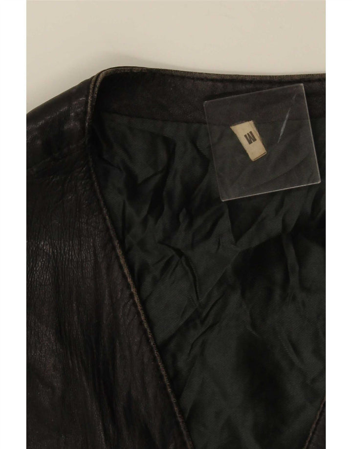 Vintage Mens Leather Waistcoat Medium Black