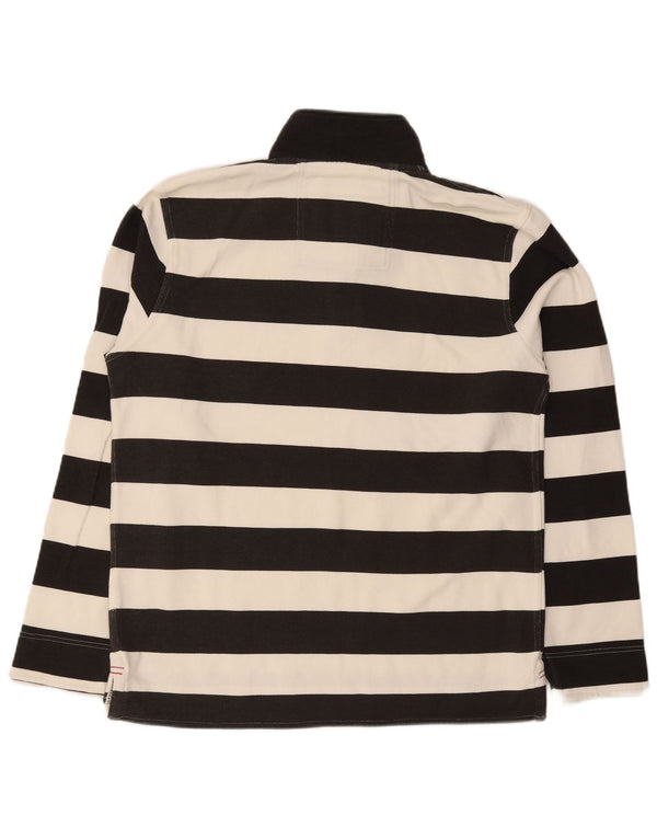 Crew Clothing Mens Zip Neck Sweatshirt Jumper Medium Black Striped Cotton