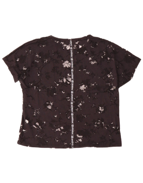 Desigual Dame Se Through Grafisk T-Shirt Top UK 16 Medium Black Floral