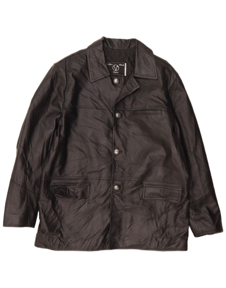VALENT Mens Leather Jacket UK 44 2XL Black Leather