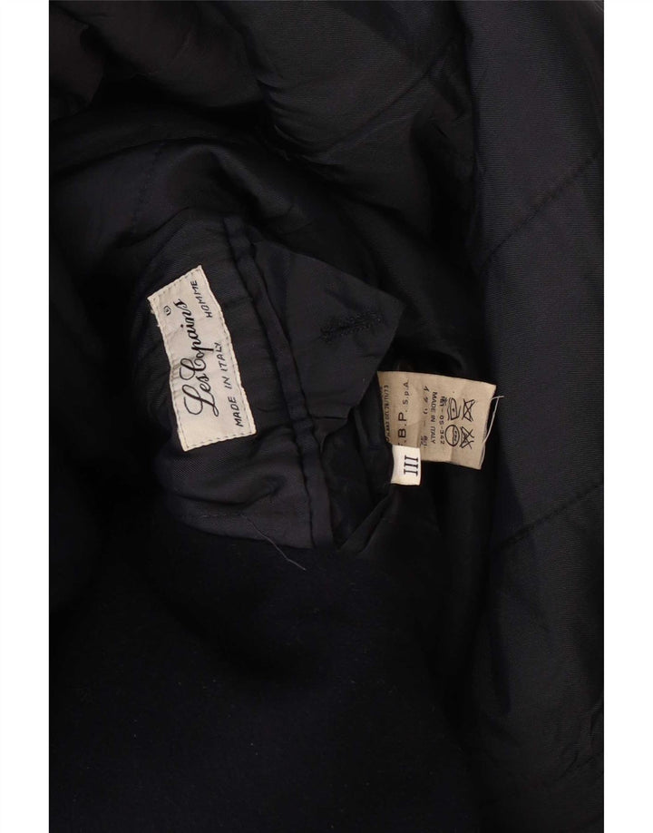 Les Copains Mens Double Breasted Coat UK 36 Small Navy Blue Wool