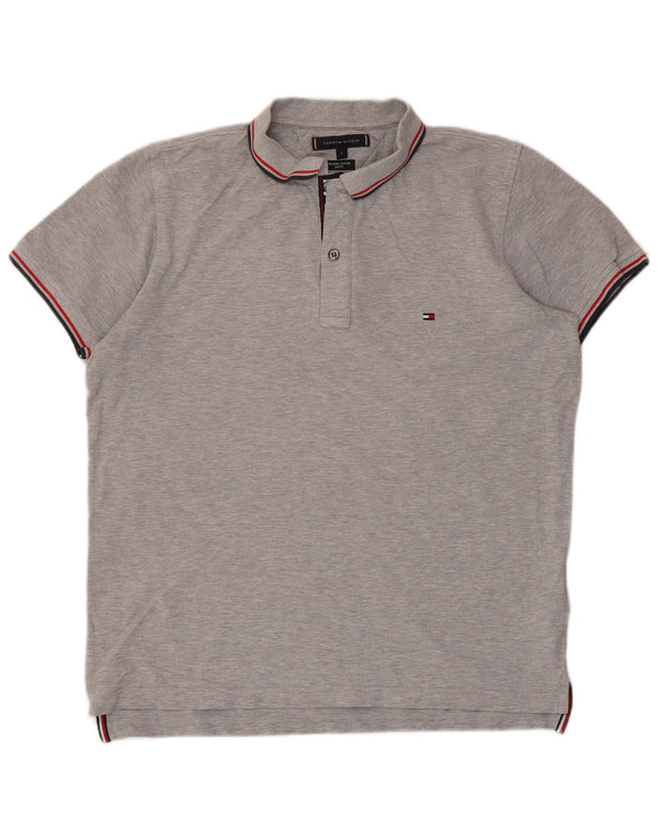 Tommy Hilfiger Mens Slim Fit Polo Shirt Large Grey Striped Cotton