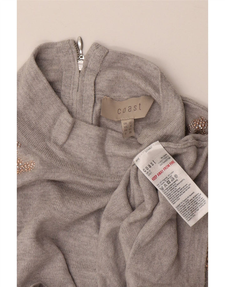 Coast Womens Turtle Neck Jumper Sweater UK 12 Medium Grey Floral Polyamide