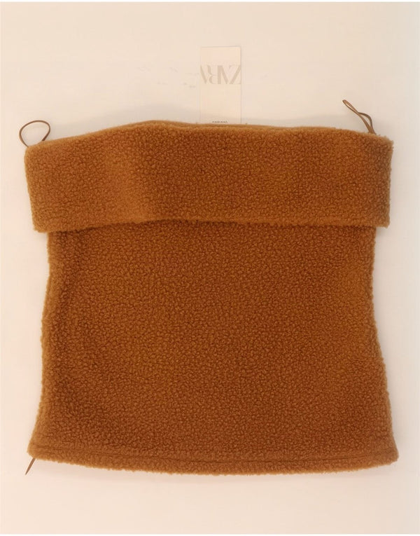 Zara Damen Crop Fleece Trägerloses Top UK 18 XL Braun Polyester