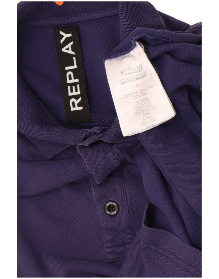 Replay Mens Polo Shirt Large Navy Blue Cotton
