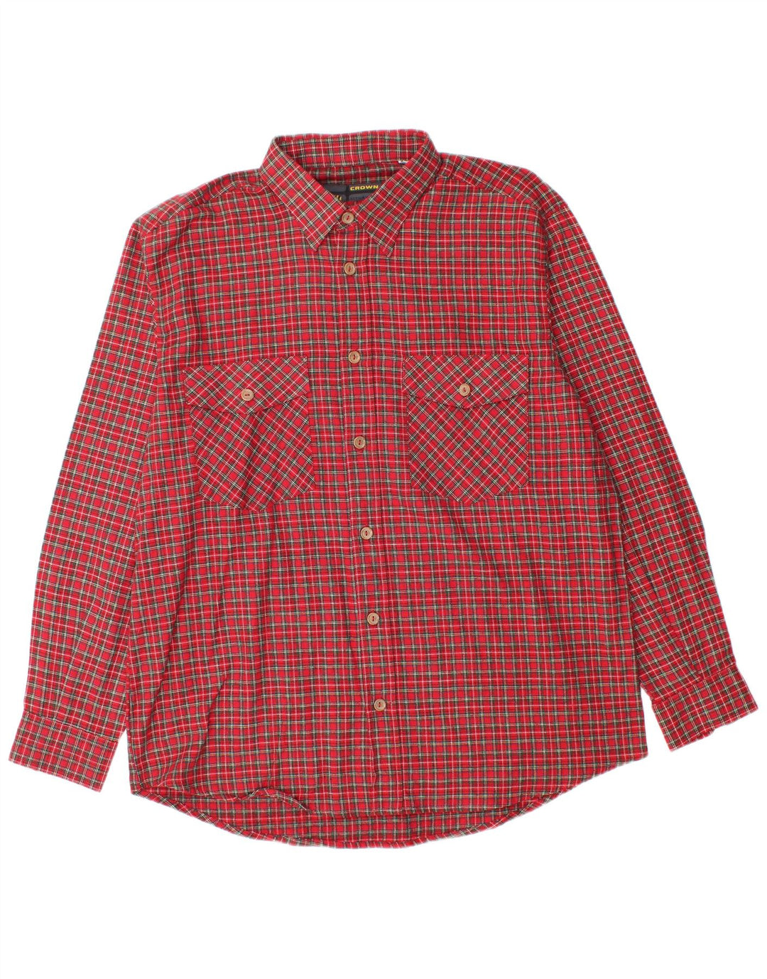 Crown Mens Flannel Shirt Size 43 Large Red Check Cotton