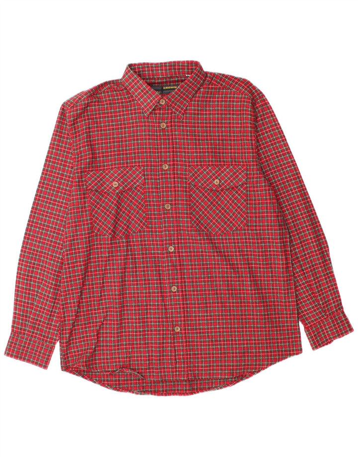 Crown Mens Flannel Shirt Size 43 Large Red Check Cotton