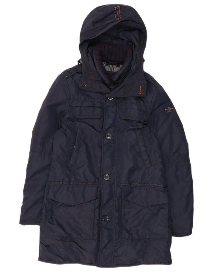 Dekker Herre Hooded Polstret Frakke UK 36 Small Navy Blue Polyamide