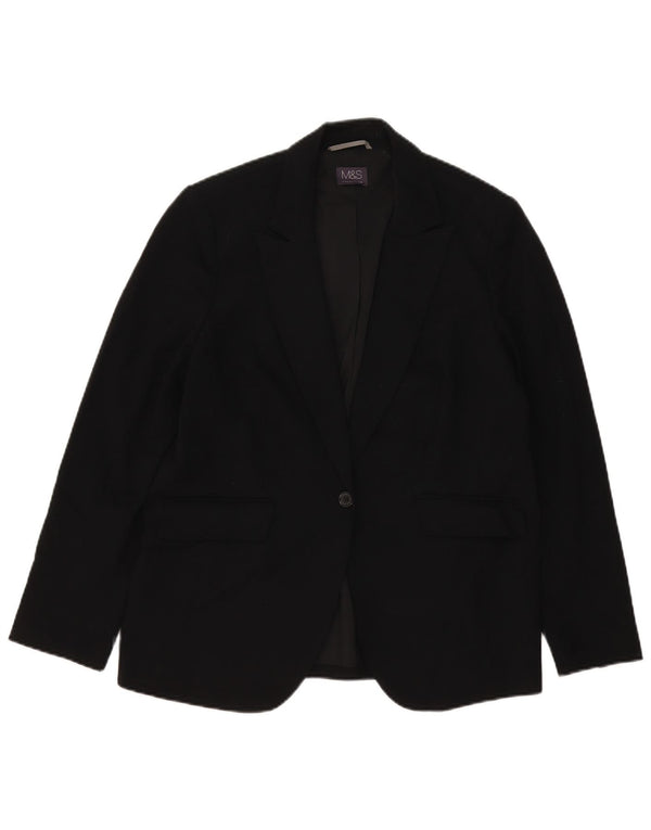 Marks & Spencer Womens 1 Button Blazer Jacket UK 16 Large Black Polyester