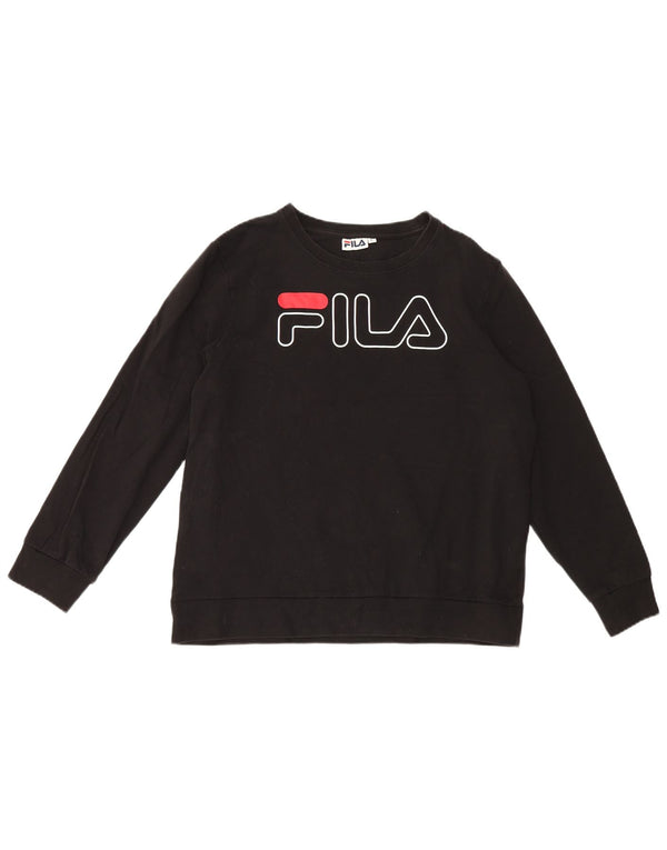 Fila Womens Graphic Sweatshirt Jumper UK 14 Large Black Cotton