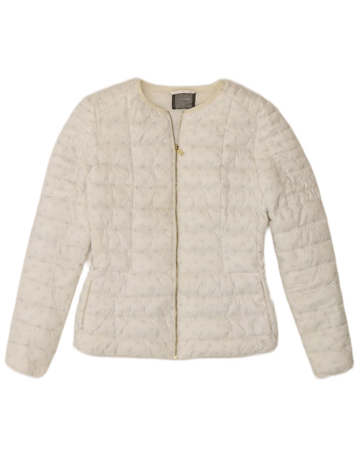 Guess Damen Wattierte Jacke UK 6 XS Weiß gepunktetes Polyester