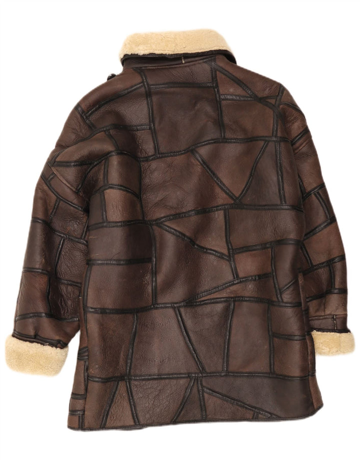 Cappotto vintage in shearling da donna UK 18 XL Patchwork marrone