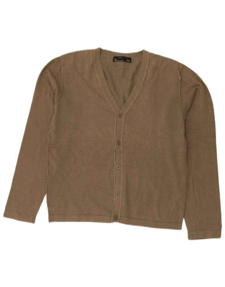 Zara Mens Cardigan Sweater Large Khaki Cotton