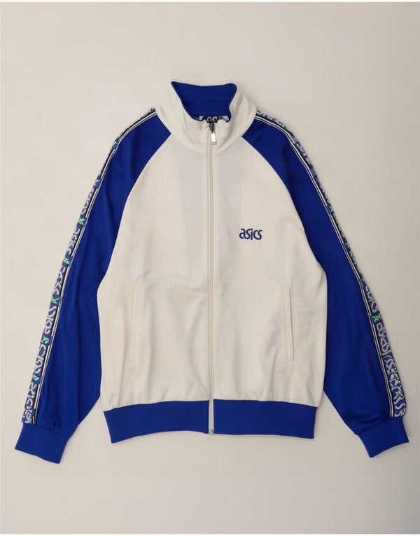 Asics Mens Loose Fit Tracksuit Top Jacket IT 44 XS White Colourblock Retro