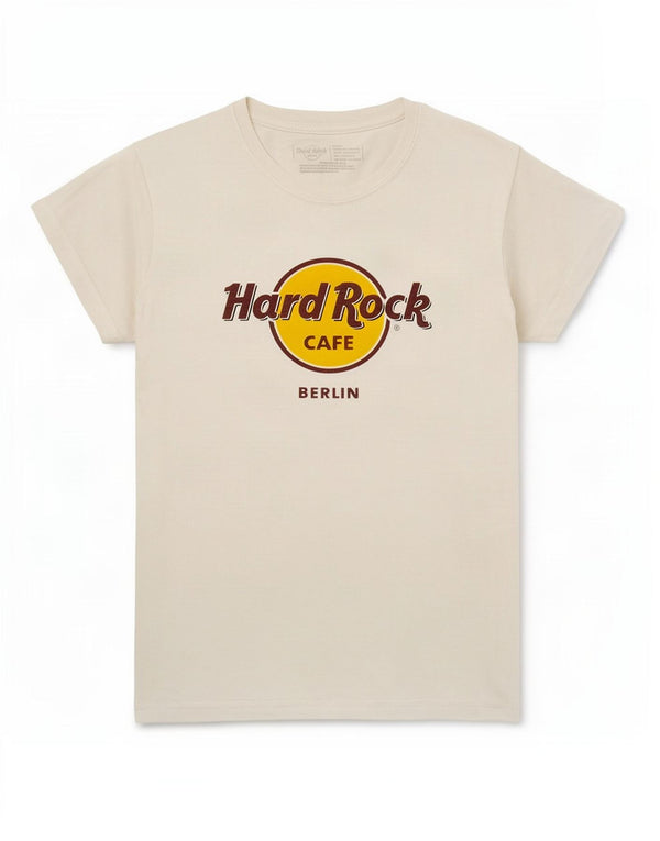 Hard Rock Cafe Dame Berlin Grafisk T-Shirt Top UK 10 Lille Hvid Bomuld
