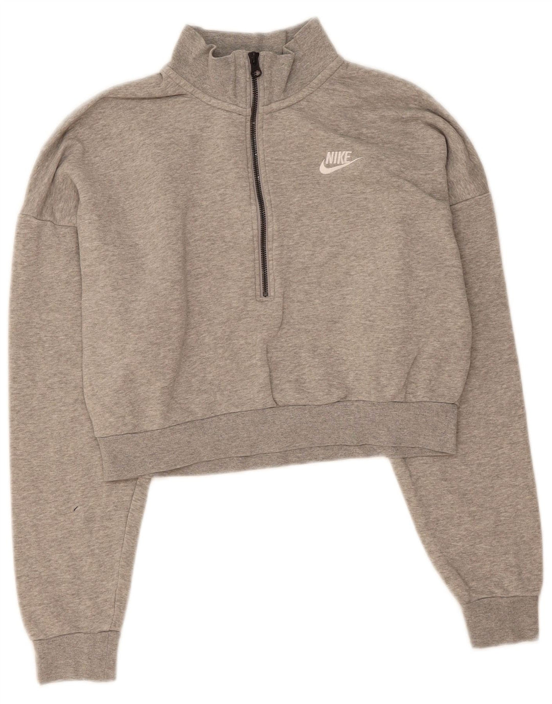 NIKE Womens Oversized Crop Sweatshirt Jumper UK 10 Small Grey Flecked