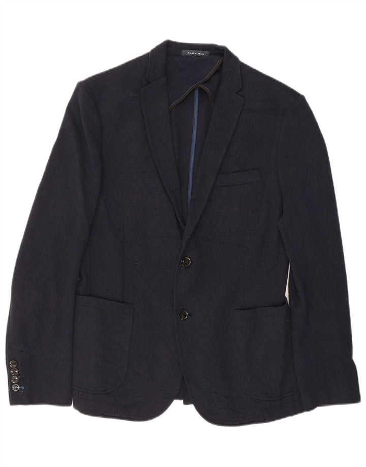 ZARA Mens 2 Button Blazer Jacket EU 52 Large Navy Blue Polyester