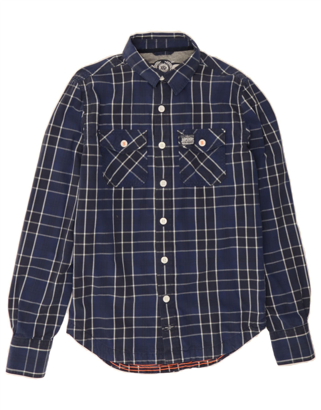 SUPERDRY Mens Flannel Shirt Small Navy Blue Check Cotton Vintage Superdry and Second-Hand Superdry from Messina Hembry 