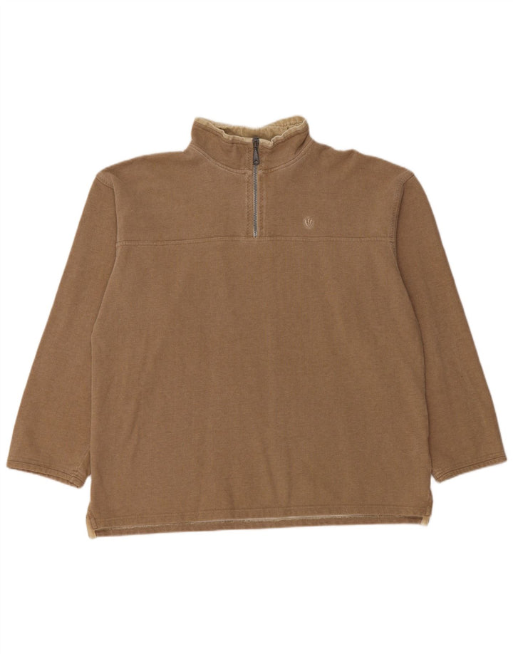 Fat Face Herre Zip Neck Sweatshirt Jumper Medium Beige Bomuld