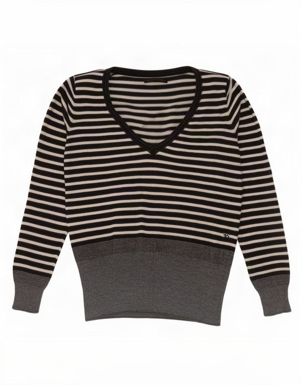 Maglione maglione con scollo a V da donna Levi's UK 16 grandi righe nere