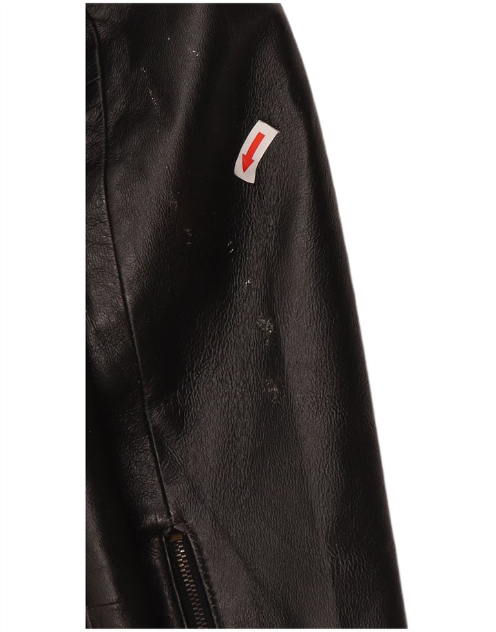 Privilegi Dame Læder Crop Bomber Jacket IT 44 Medium Sort Læder