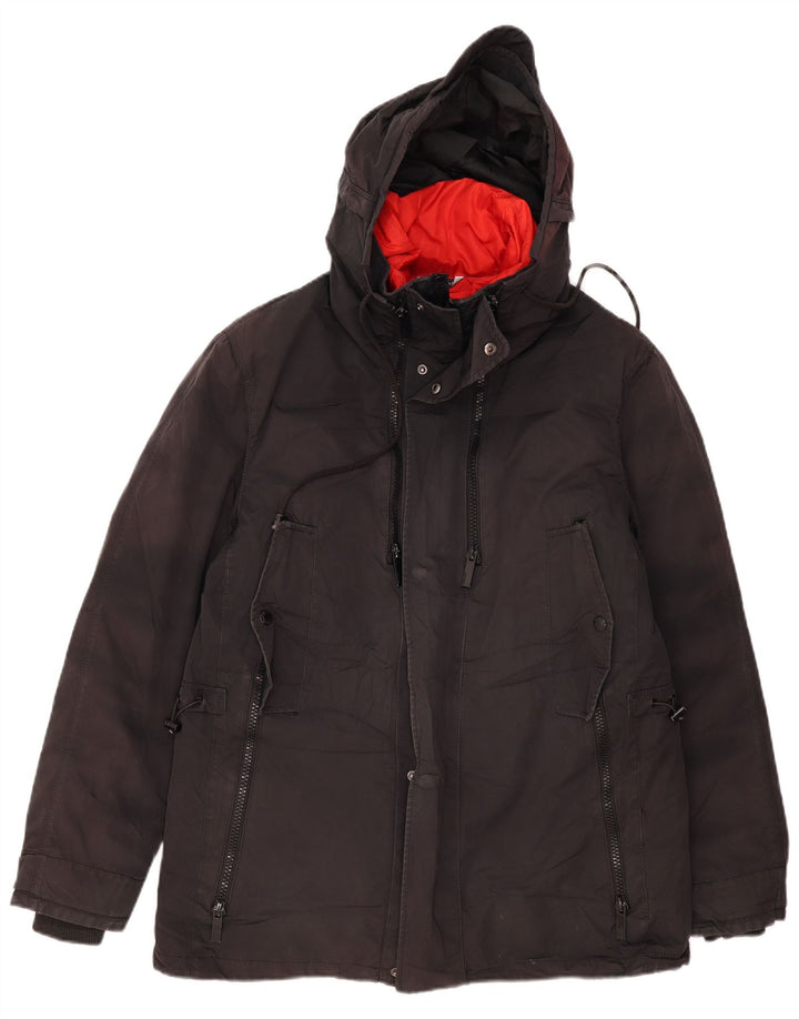 Zara Mens Hooded Padded Jacket UK 40 Large Black Polyester