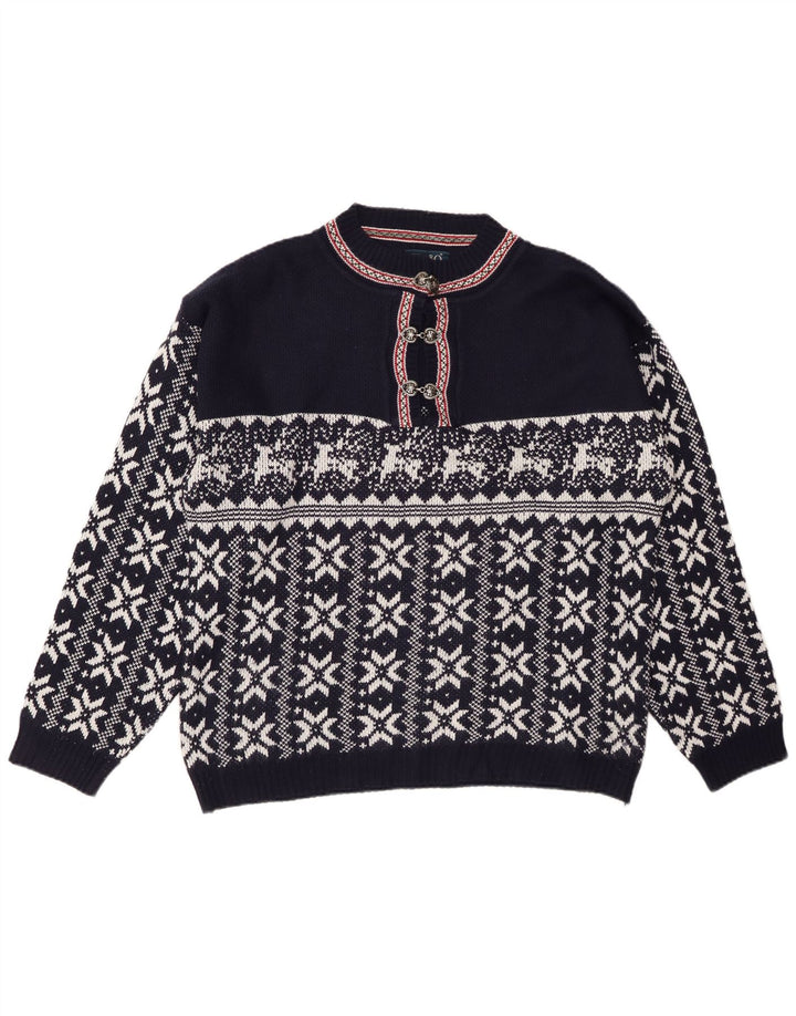 CENTRO MAGLIA Womens Button Neck Jumper Sweater UK 14 Medium Navy Blue