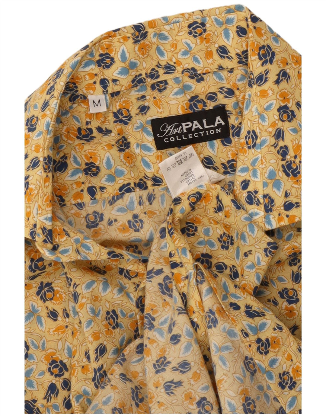Vintage Mens Shirt Medium Yellow Floral Cotton Bohemian