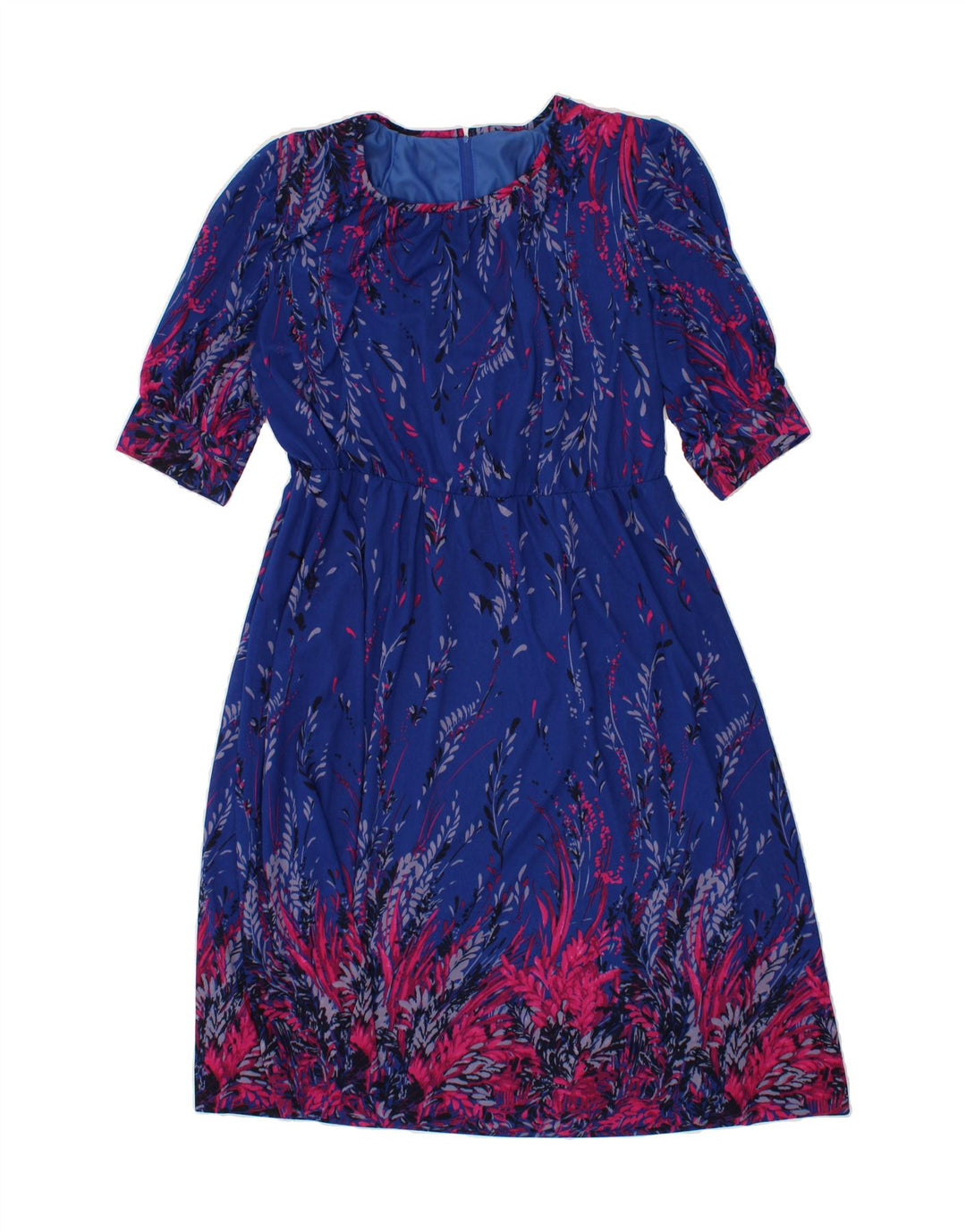 VINTAGE Womens Abstract Pattern A-Line Dress UK 16 Large Navy Blue Vintage Vintage and Second-Hand Vintage from Messina Hembry 