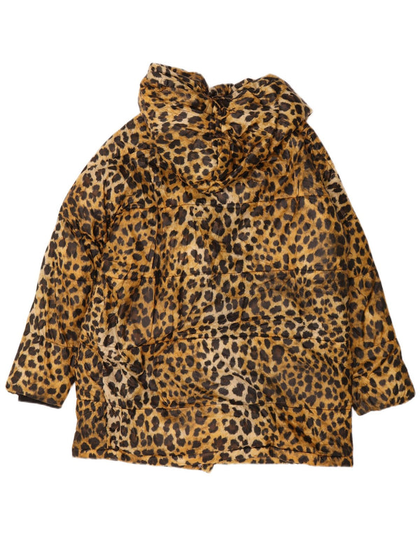 Damski płaszcz z kapturem, oversize, wyściełany Zara UK 6 XS, brązowy, zwierzęcy nadruk