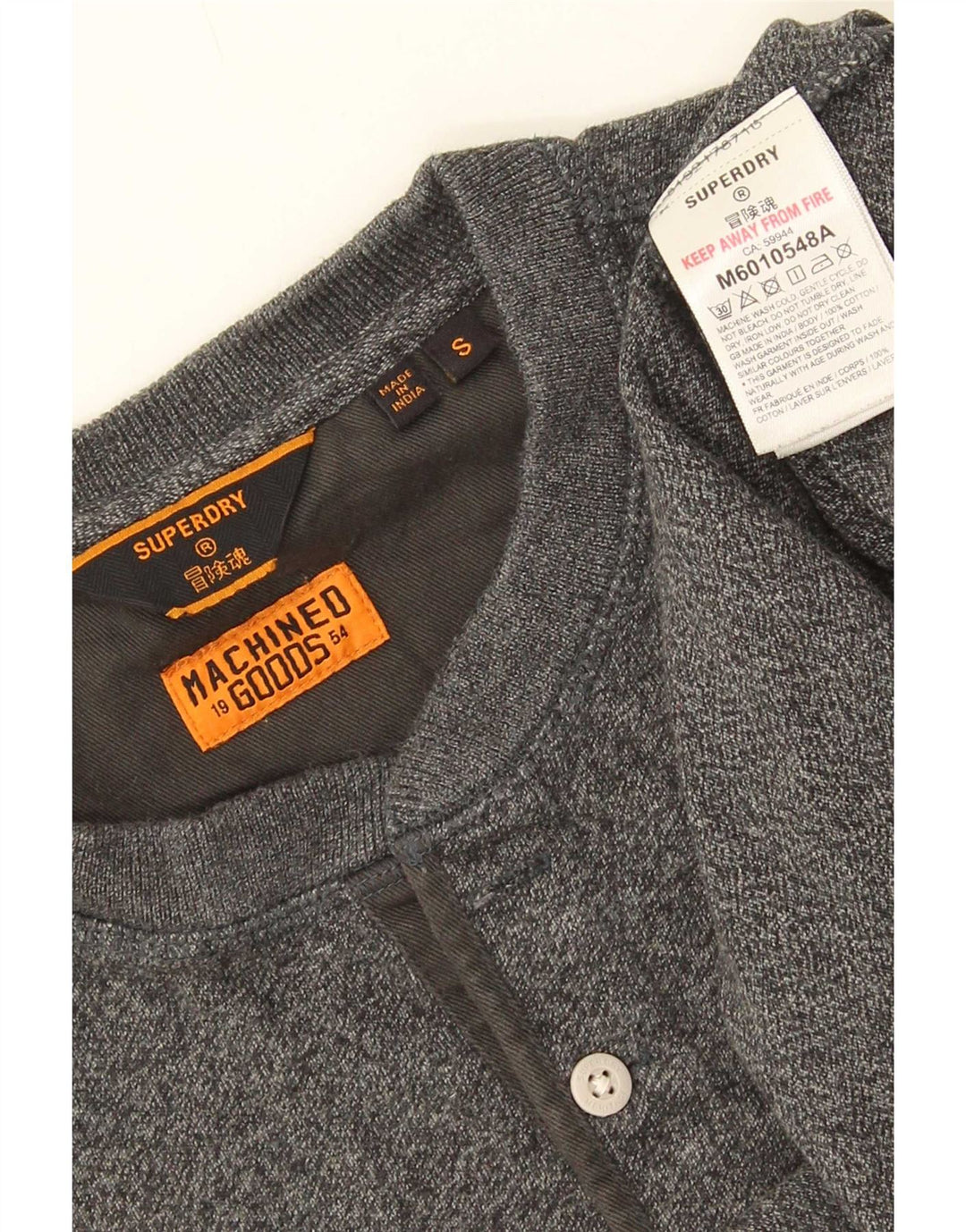 Top da uomo a maniche lunghe Superdry in cotone grigio piccolo