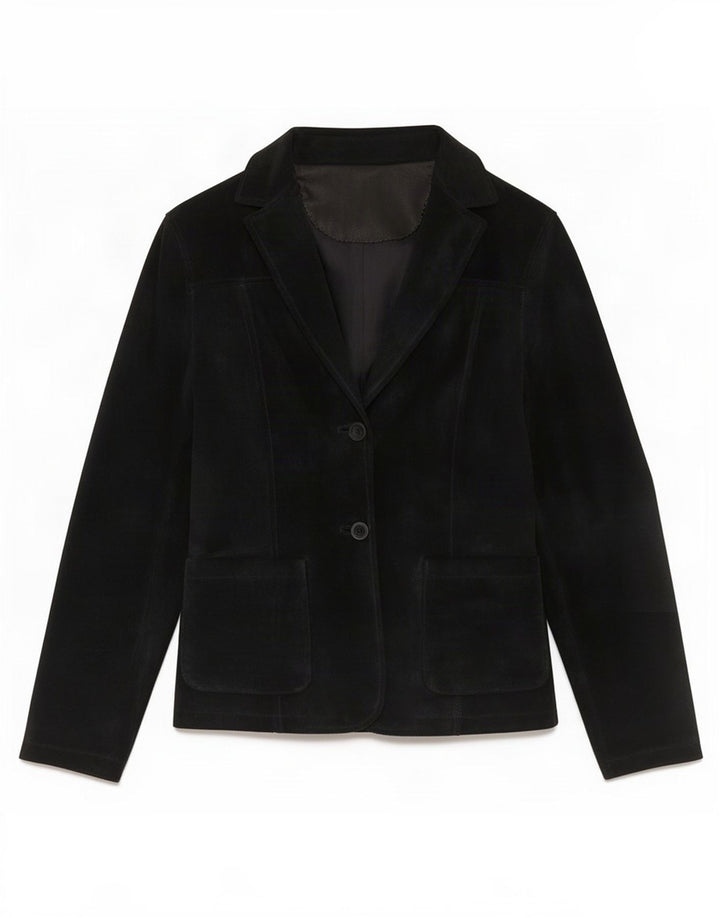 Jachetă vintage din piele intoarsa cu 2 nasturi pentru femei UK 10 Mic din piele neagra
