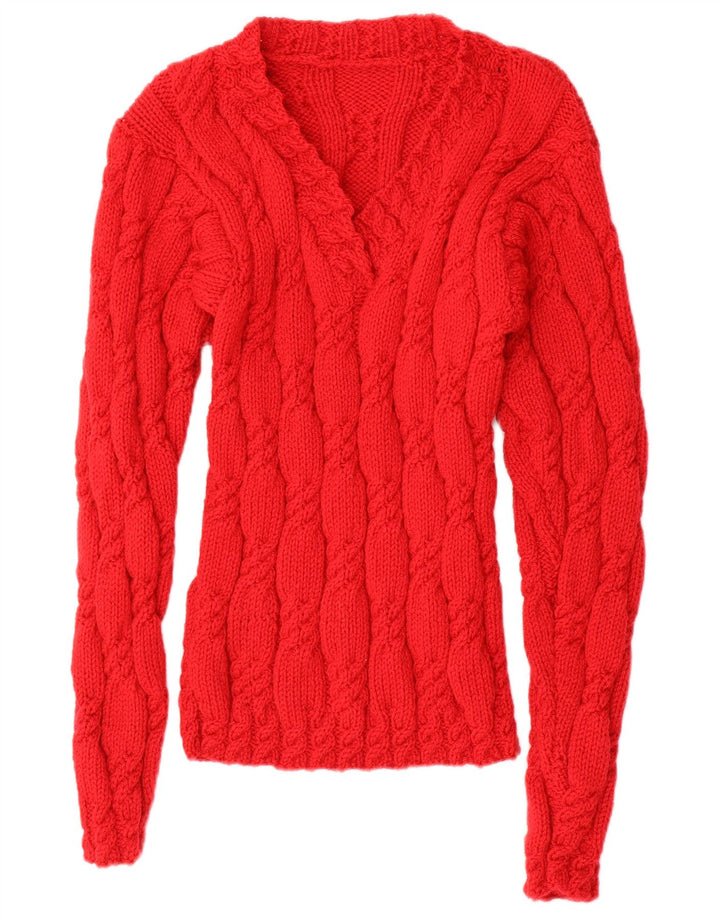 VINTAGE Womens V-Neck Jumper Sweater UK 14 Medium Red