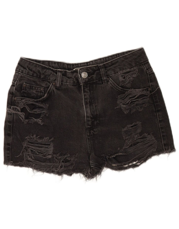 Topshop Womens Distressed Denim Shorts W26 Small Black Cotton
