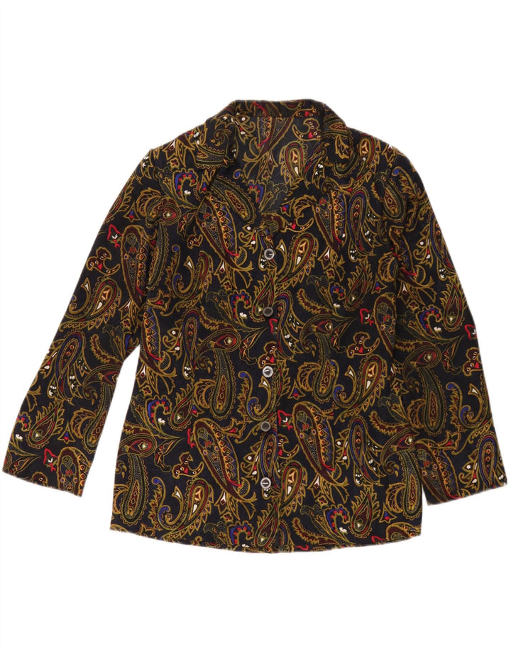 Vintage Womens 5 Button Blazer Jacket UK 12 Medium Navy Blue Paisley