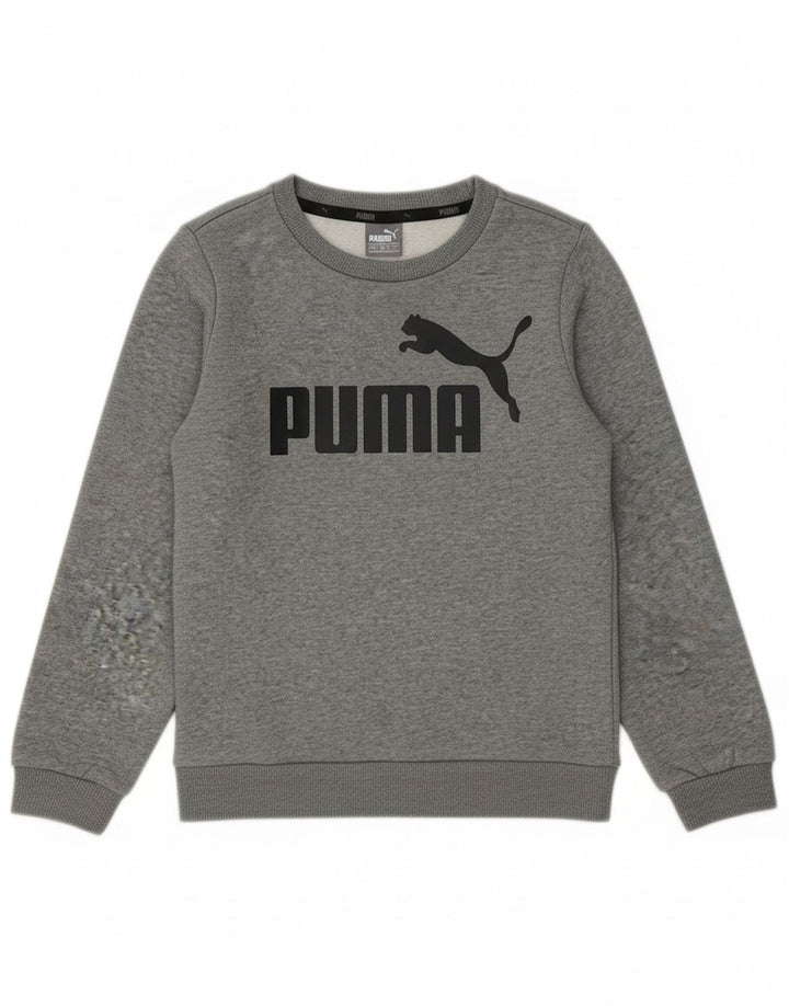 PUMA Boys Graphic Sweatshirt Jumper 7-8 Years Grey Cotton
