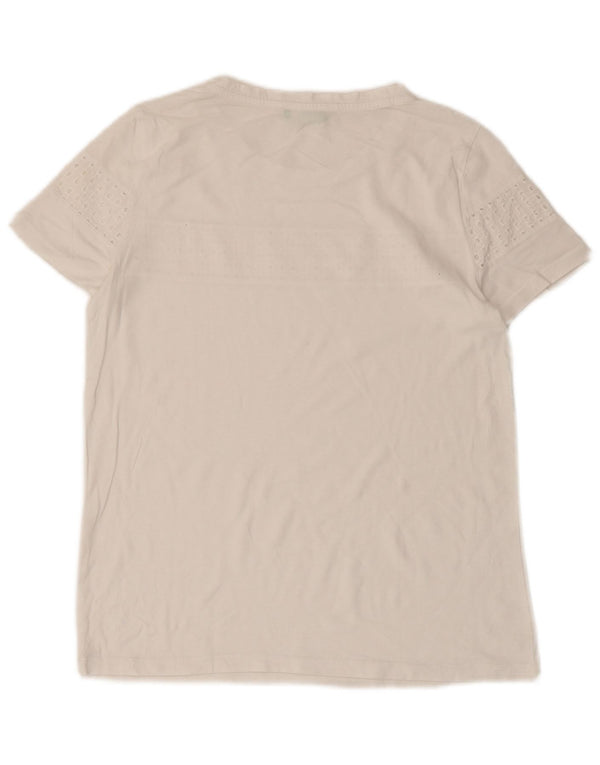 Benetton T-Shirt Femme Top UK 10 Petit Blanc