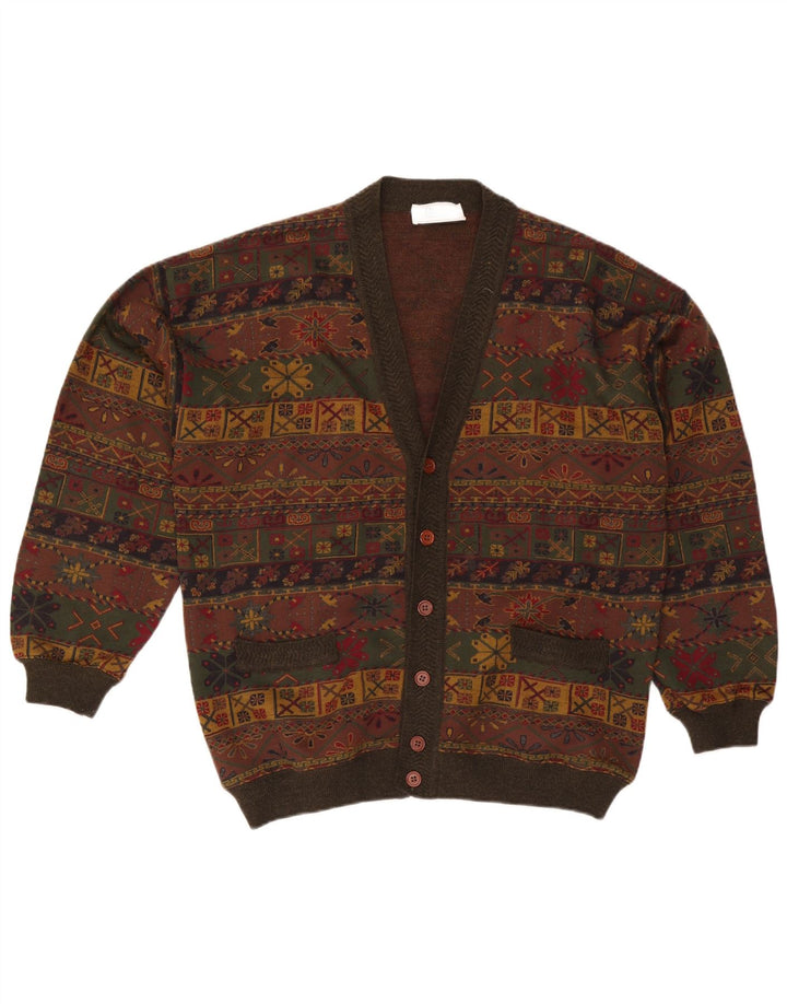 Bluster Mens Cardigan Sweater Large Khaki Fair Isle Wool