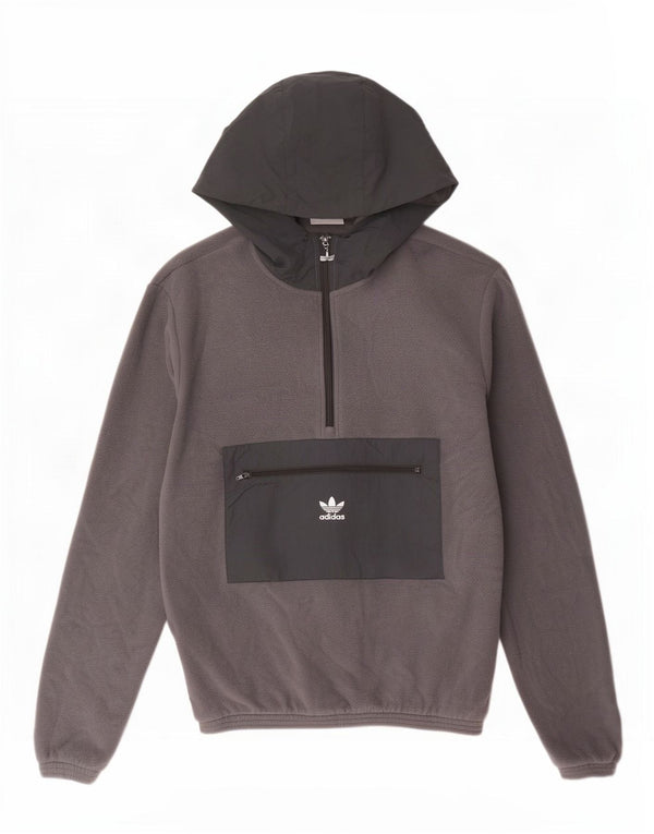 Maglione in pile da uomo Adidas con cappuccio e zip XS, poliestere color block grigio