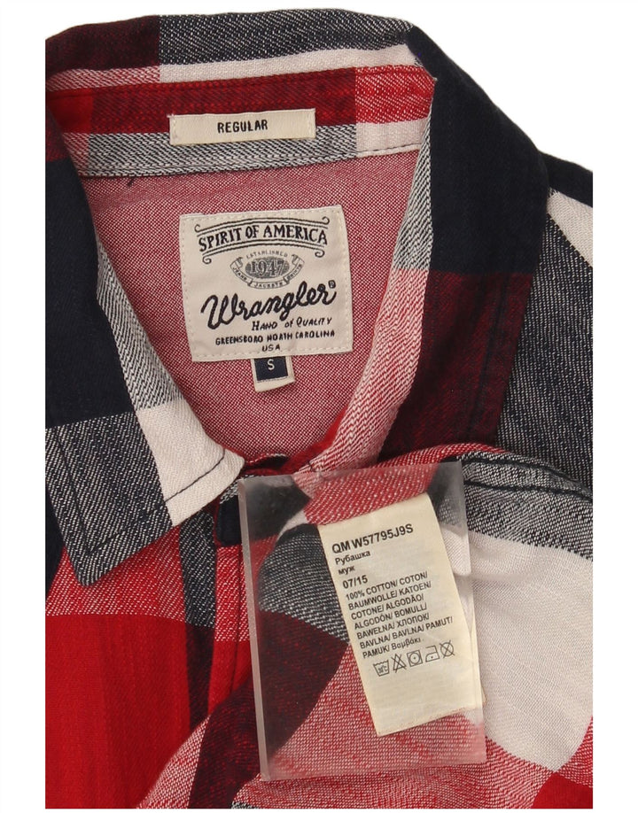 Wrangler Mens Regular Fit Flannel Shirt Small Red Check Cotton