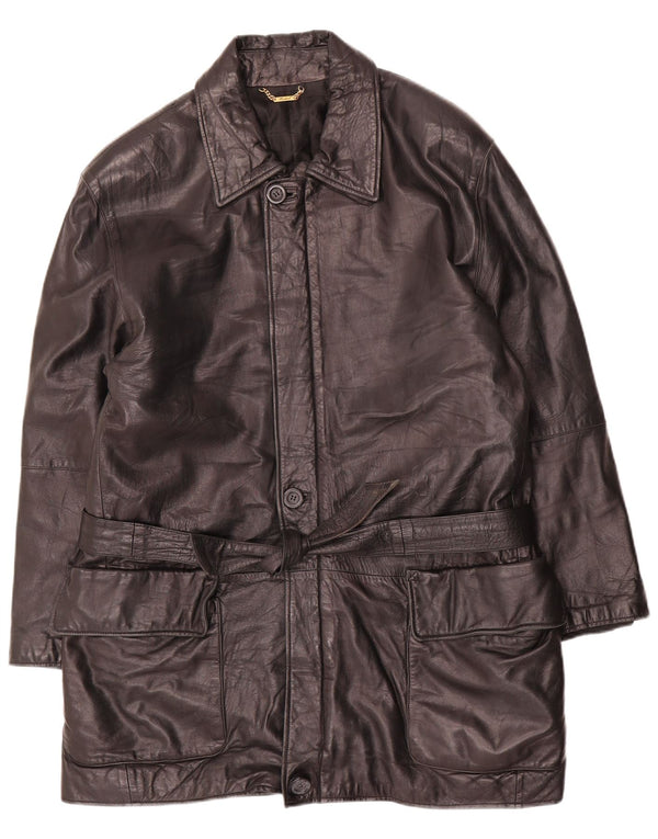 Michel Abrigo de cuero para hombre IT 48 Medium Black