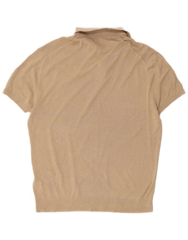 Zara Mens Polo Shirt Large Beige Cotton