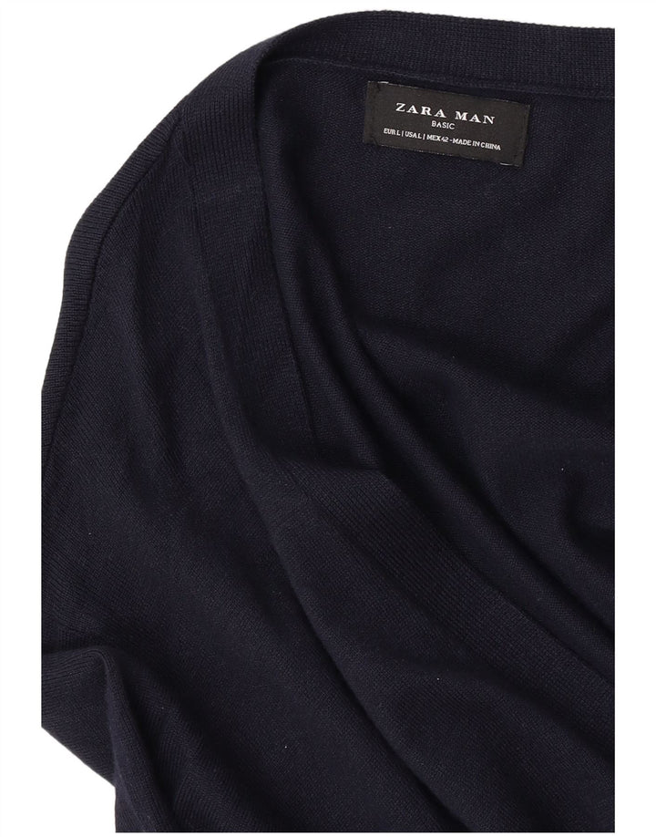 Zara Herre Cardigan Sweater Large Navy Blue