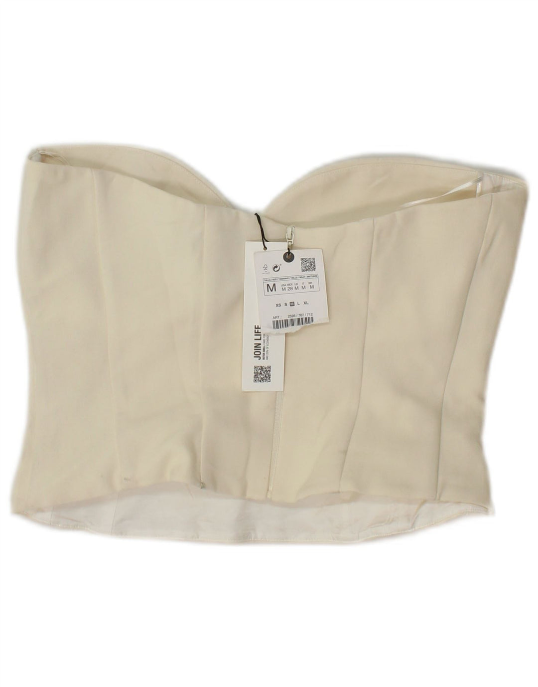 Zara Womens Crop Strapless Corset Top UK 12 Medium Off White Polyester