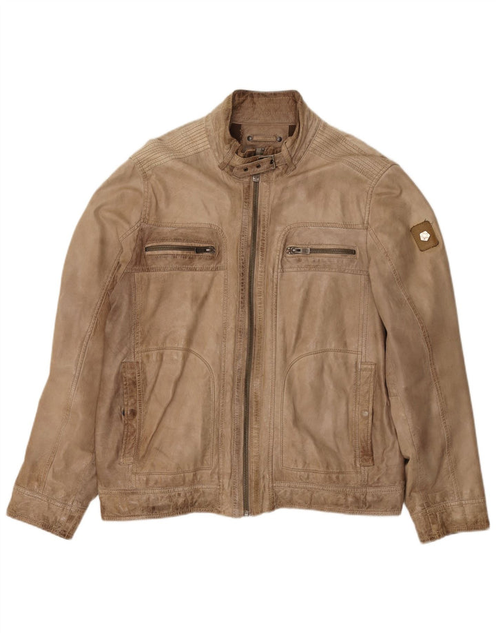 Milestone Mens Leather Jacket Large Beige Leather